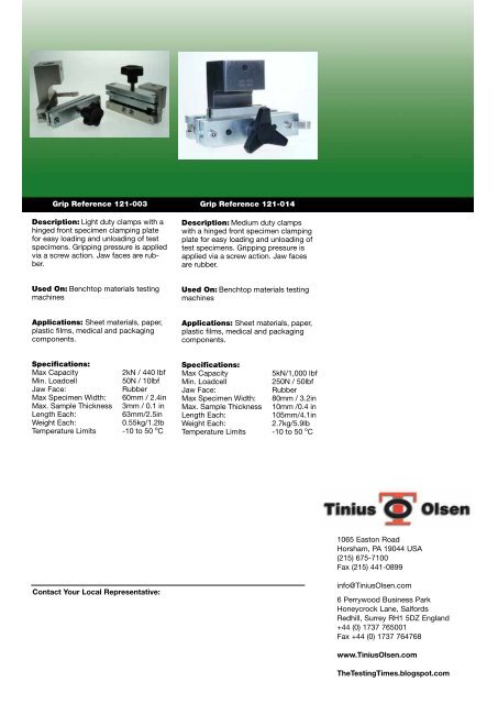 New Style Tensile Clamps - Tinius Olsen