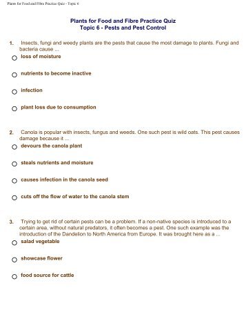 Plants for Food and Fibre Practice Quiz - Topic 6 - Ed Quest