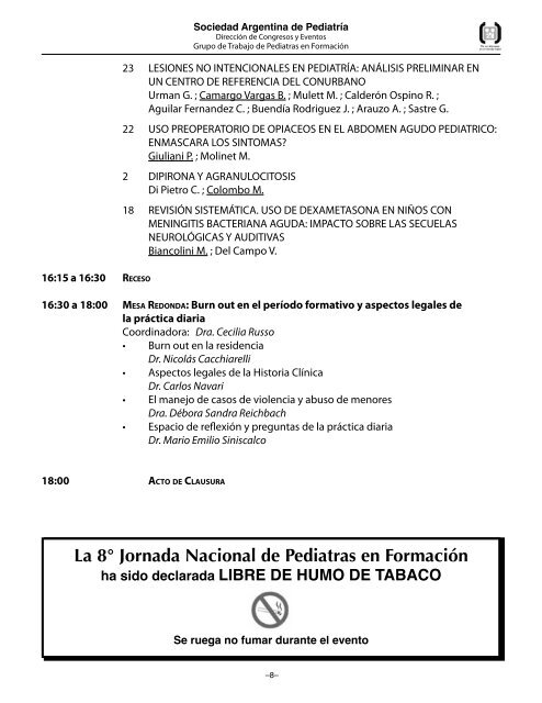 La 8Â° Jornada Nacional de Pediatras en FormaciÃ³n - Sociedad ...