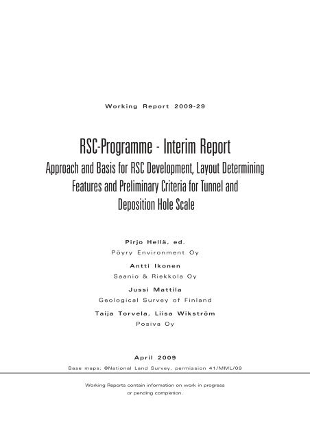 RSC-Programme - Interim Report. Approach and Basis for - Posiva