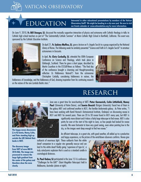 Newsletter Fall 2010 - Vatican Observatory