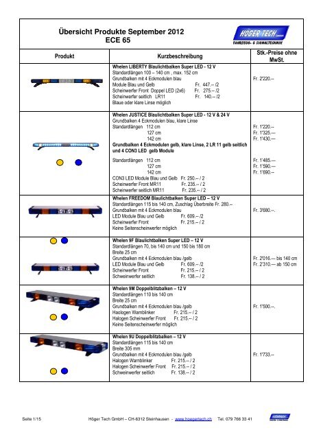 Ãbersicht Produkte Sep 2012 - HÃ¶ger Tech GmbH