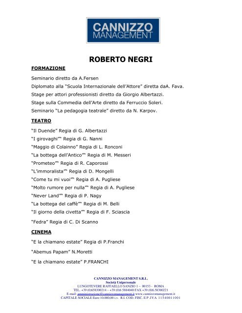 CV Roberto Negri - Cannizzo Management