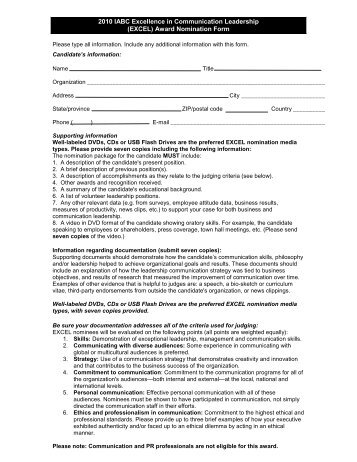 2010 EXCEL Nomination form - International Association of ...