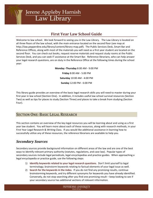 First Year Law School Guide - Pepperdine University School of Law
