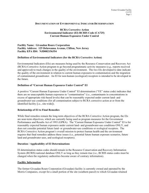 DOCUMENTATION OF ENVIRONMENTAL INDICATOR ...