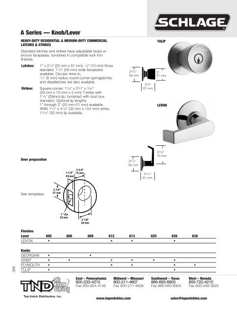 Schlage Catalog Residential - Top Notch Distributors, Inc.