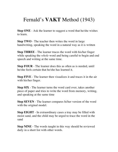 Fernald's VAKT Method (1943) - University of Mount Union