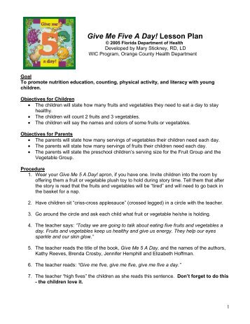 give me five lesson plan wic lesson plan programs