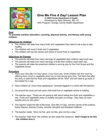 Give Me Five Lesson Plan - Corporate Wellness Programs