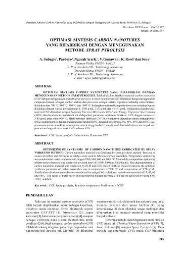 optimasi sintesis carbon nanotubes yang difabrikasi ... - JUSAMI