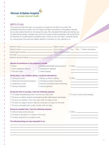 birth plan lancaster general