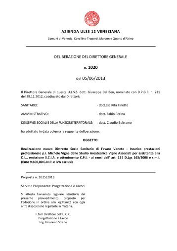 Deliberazione n. 1020 del 5 giugno 2013, ad oggetto - Azienda Ulss ...