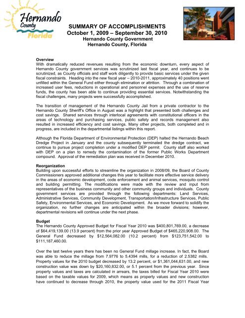 Report of Significant Accomplishments - Hernando County