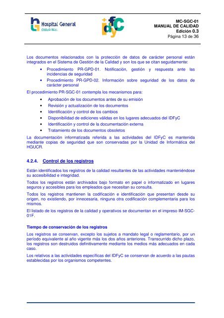 MANUAL DE CALIDAD Docencia HGCR - hgucr