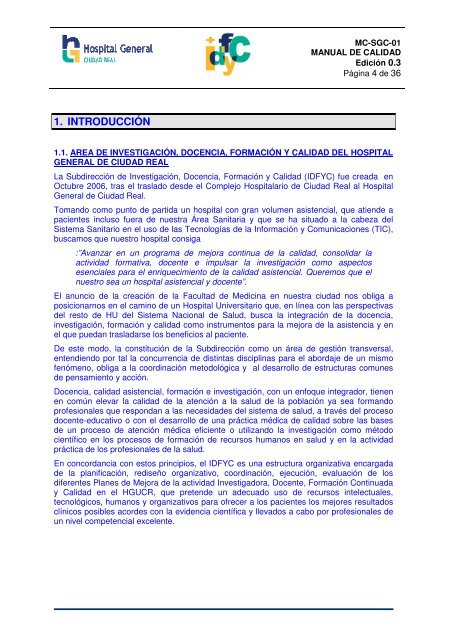 MANUAL DE CALIDAD Docencia HGCR - hgucr