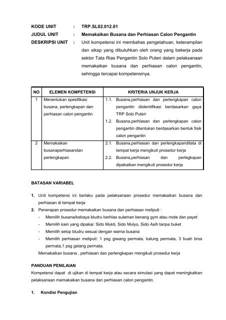 SKKNI Bidang Tata Rias Pengantin Solo Puteri