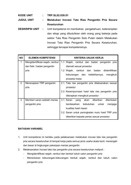 SKKNI Bidang Tata Rias Pengantin Solo Puteri