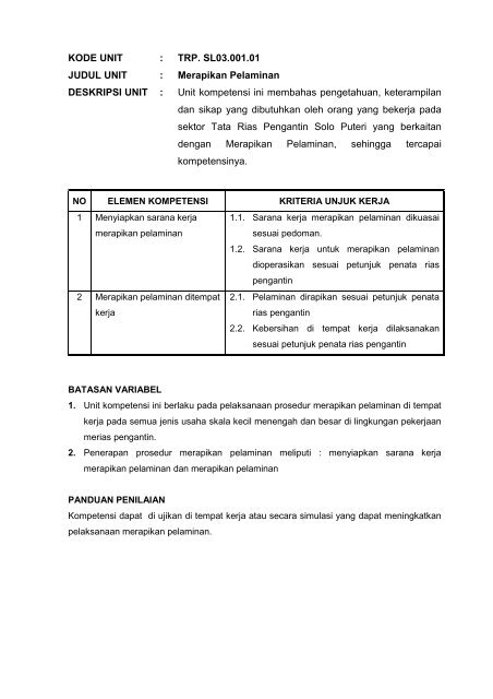 SKKNI Bidang Tata Rias Pengantin Solo Puteri