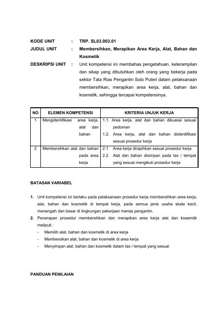 SKKNI Bidang Tata Rias Pengantin Solo Puteri