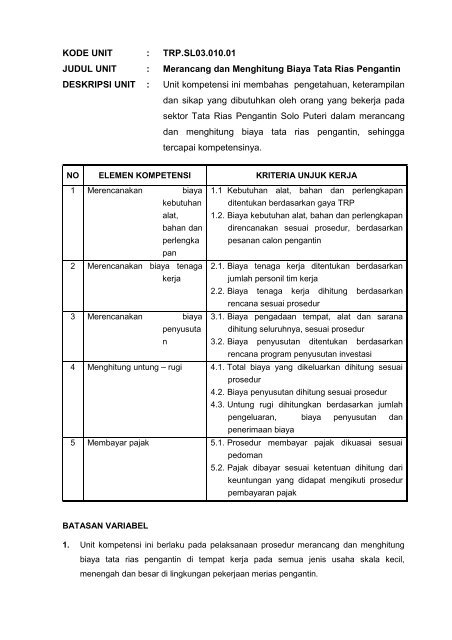 SKKNI Bidang Tata Rias Pengantin Solo Puteri