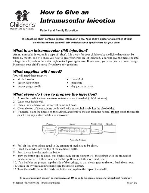 How to Give an Intramuscular Injection - Children's Healthcare of ...