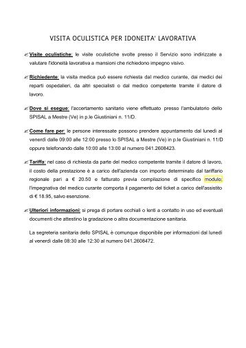 visita oculistica per idoneita' lavorativa - Azienda Ulss 12 veneziana