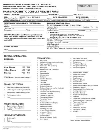 pharmacogenetic consult request form - Shodair Children's Hospital