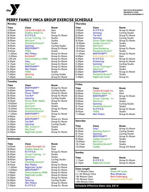 PERRY FAMILY YMCA GROUP EXERCISE SCHEDULE—September