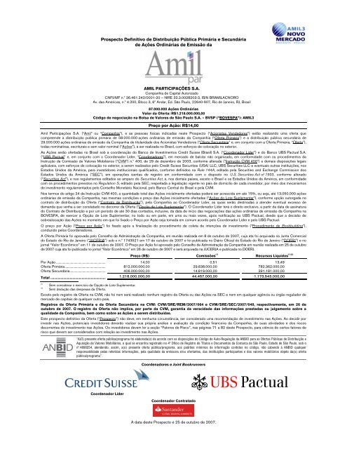 Prospecto Definitivo de DistribuiÃ§Ã£o PÃºblica PrimÃ¡ria ... - Credit Suisse