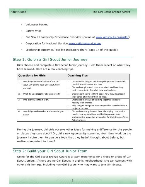 The Girl Scouts Bronze Award- Adult Guide