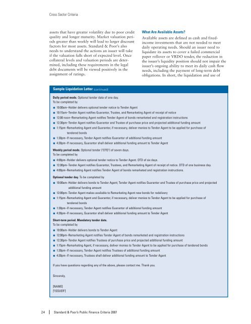 S&P - Public Finance Criteria (2007). - The Global Clearinghouse