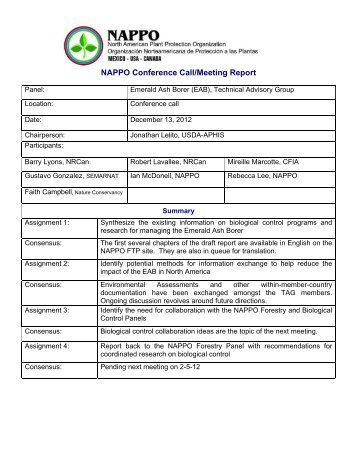 NAPPO Conference Call/Meeting Report