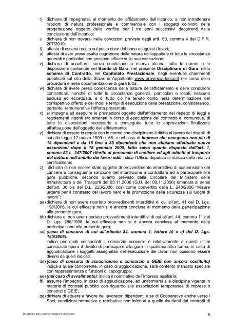 Disciplinare gara_incarico validazione verifica - Provincia di Lecco
