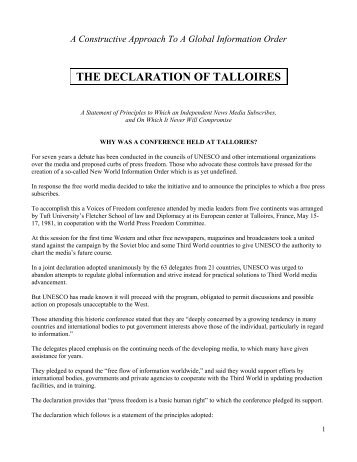 Declaration of Talloires - the World Press Freedom Committee