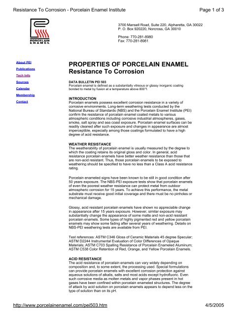pics Corrosiveness Sign of porcelain enamel resistance to corrosion