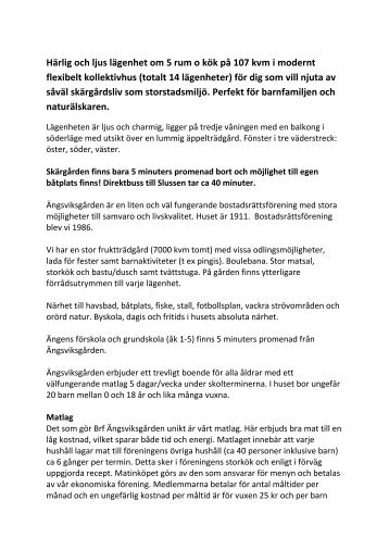 Härlig och ljus lägenhet om 5 rum o kök på 107 ... - Kollektivhus NU