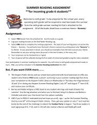 SUMMER READING ASSIGNMENT **for incoming grade 6 students ...