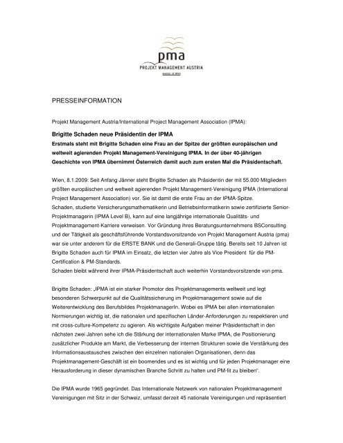 Brigitte Schaden neue PrÃ¤sidentin der IPMA