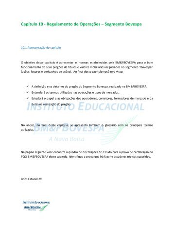 CapÃ­tulo 10 - Regulamento de OperaÃ§Ãµes ... - BM&FBovespa