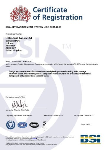 BSI Certificate - Balmoral Group