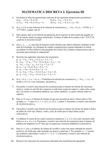 MATEMATICA DISCRETA 2. Ejercicios III