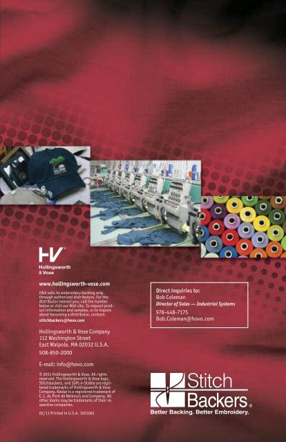 The Embroidery Backing Guide - Hollingsworth & Vose