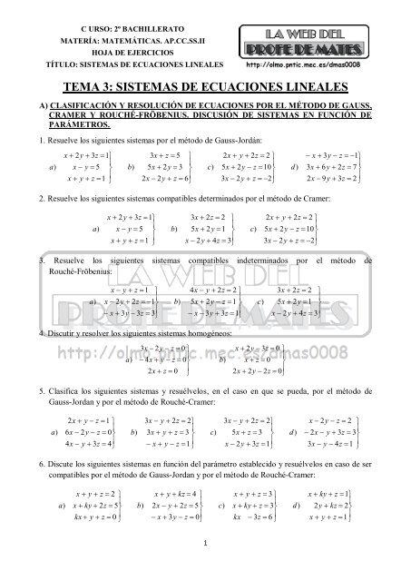TEMA 3: SISTEMAS DE ECUACIONES LINEALES