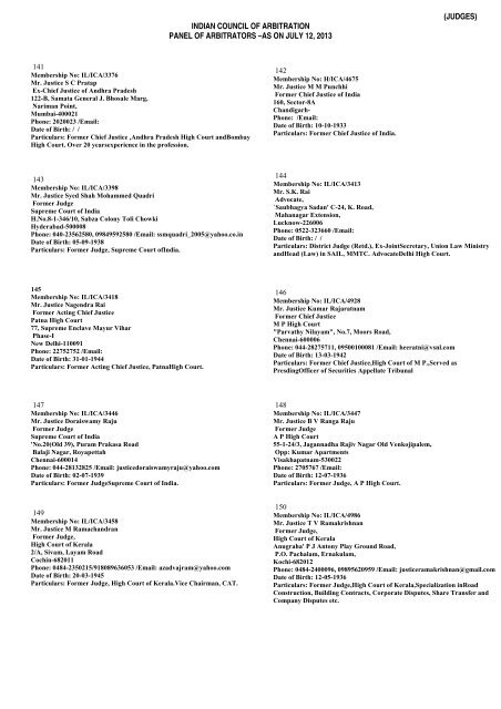 (JUDGES) INDIAN COUNCIL OF ARBITRATION PANEL OF ...