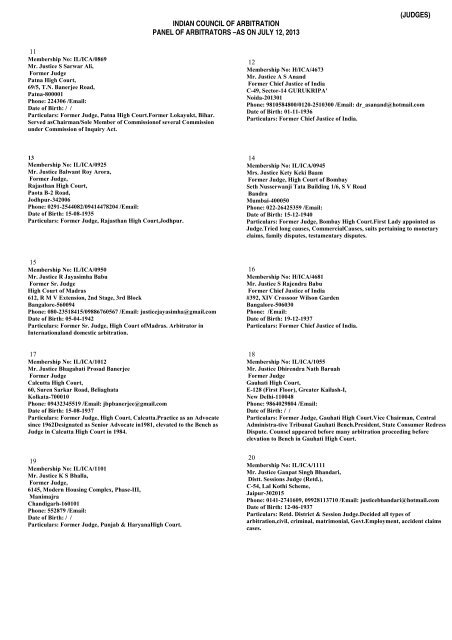 (JUDGES) INDIAN COUNCIL OF ARBITRATION PANEL OF ...