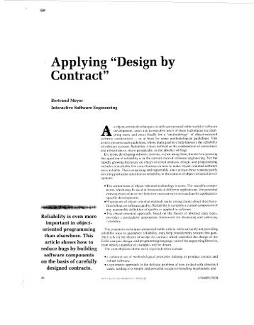 Applying 'design by contract' - Computer - IEEE Xplore