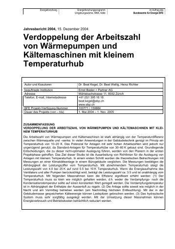 Verdoppelung der Arbeitszahl von Wärmepumpen und ...