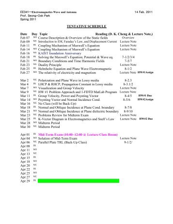 Updated Schedule for Midterm Exam - KAIST