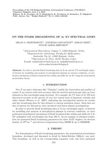 ON THE STARK BROADENING OF Ar XV SPECTRAL LINES